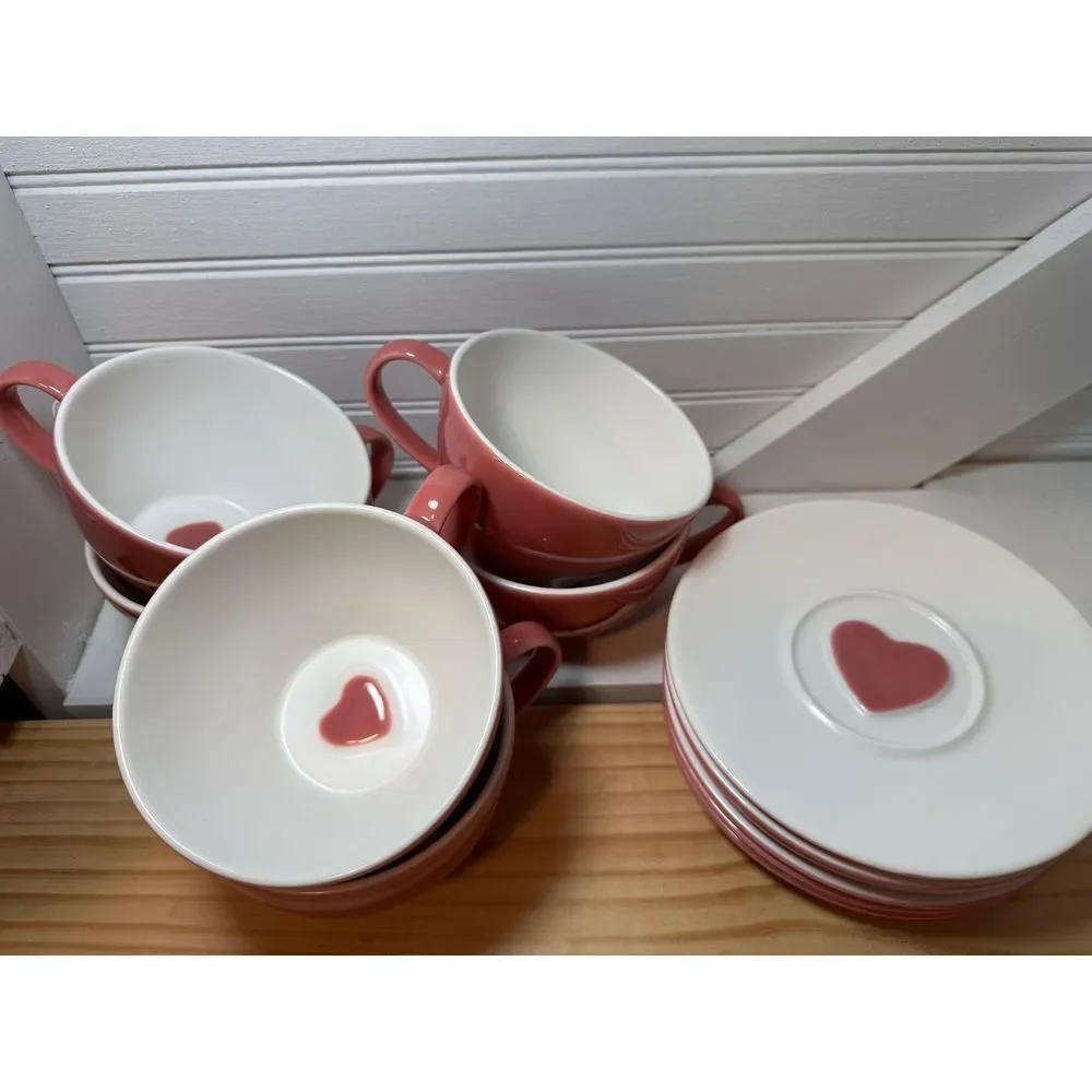 Vintage Starbucks Coffee Co Pink Heart Tea Set‎ Mug and Saucer Love 2005 Y2K